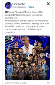"Qarabağ" klubu UEFA-dan 65 milyon manatdan çox vəsait alıb